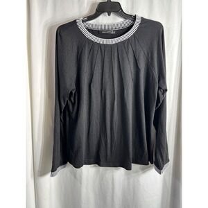 MEROKEETY Womens Black Long Sleeve Pleated‎ Neckline Striped Trim Tunic Top XL